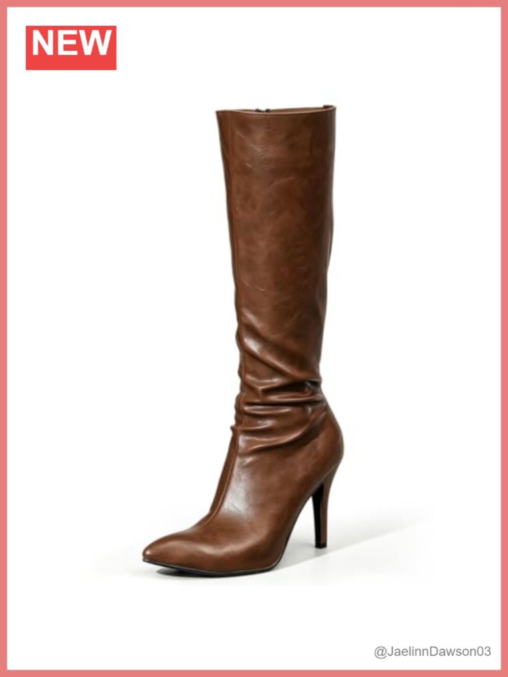 GATUXUS Women Knee High Boots Pointed Toe Stiletto Heel Slouch Tall Faux Leather